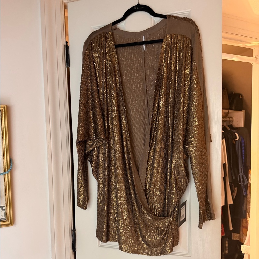 Norma Kamali Bronze Sequin Long Sleeve Dress - Picture 11 of 13